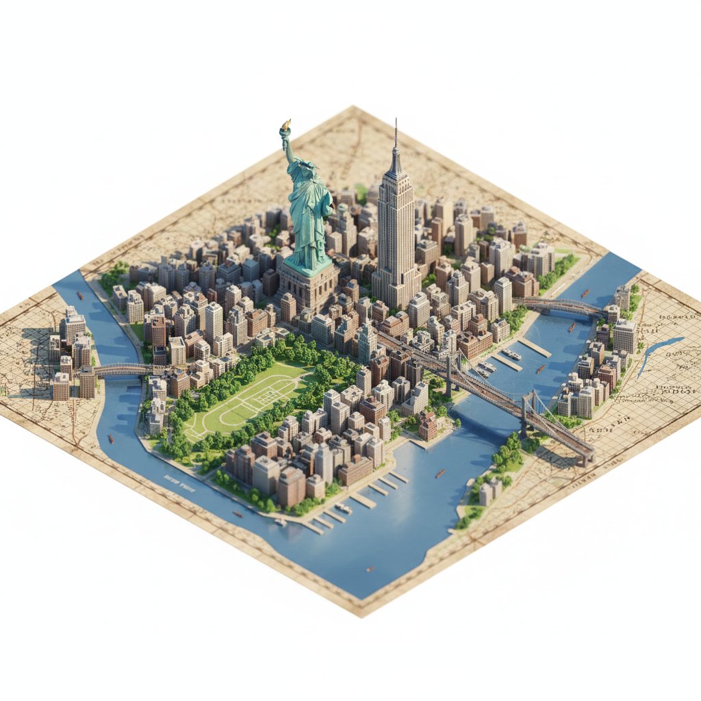 Isometric Miniature City Map Diorama on Vintage Paper thumbnail 3
