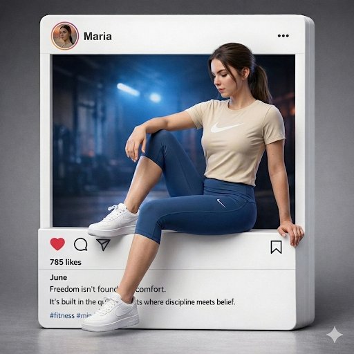 Photorealistic Woman in Gym, Instagram UI Frame, Cinematic 3D thumbnail 2