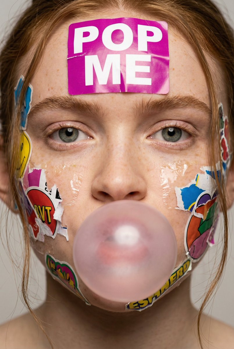 Close-up Portrait with Stickers and Bubblegum thumbnail 2