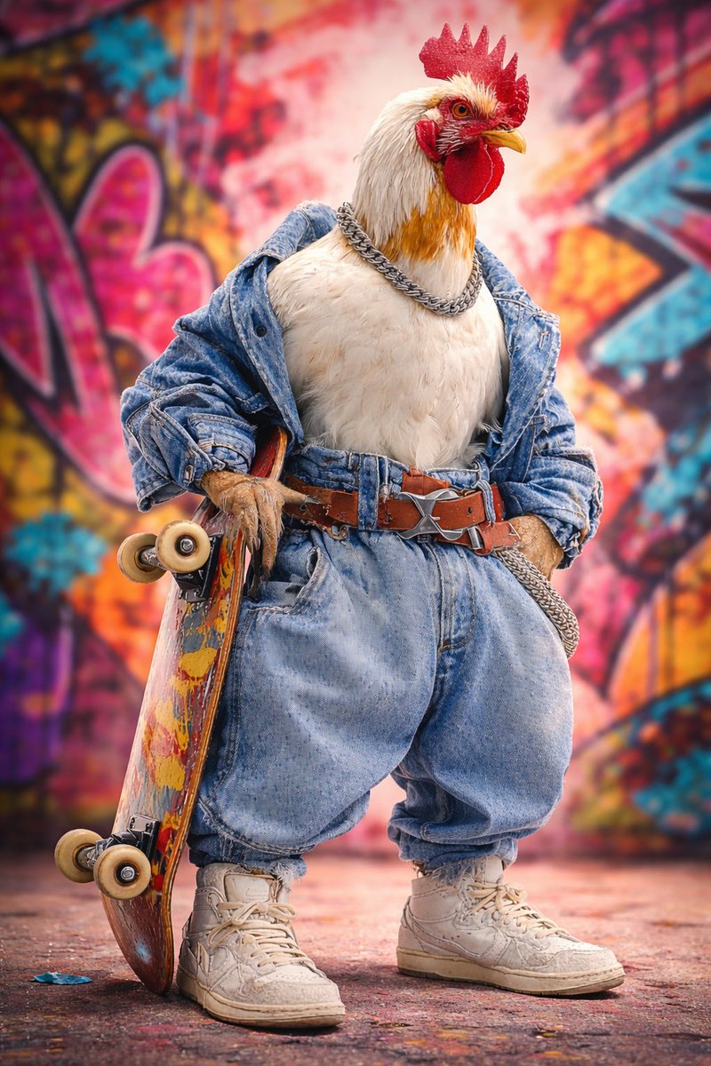 Anthropomorphic Rooster Skater Studio Portrait - view 1