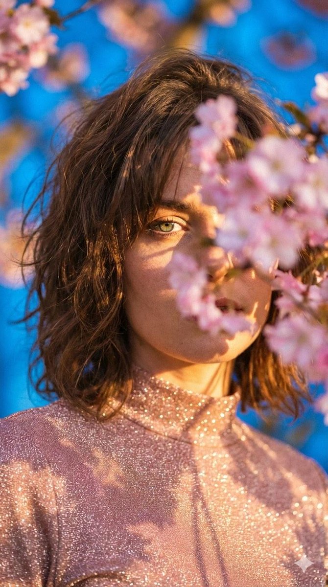 Cinematic Portrait: Woman with Pink Blossoms thumbnail 4