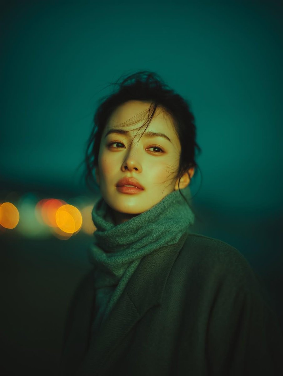Cinematic Night Portrait of a Woman in City Lights - view 1