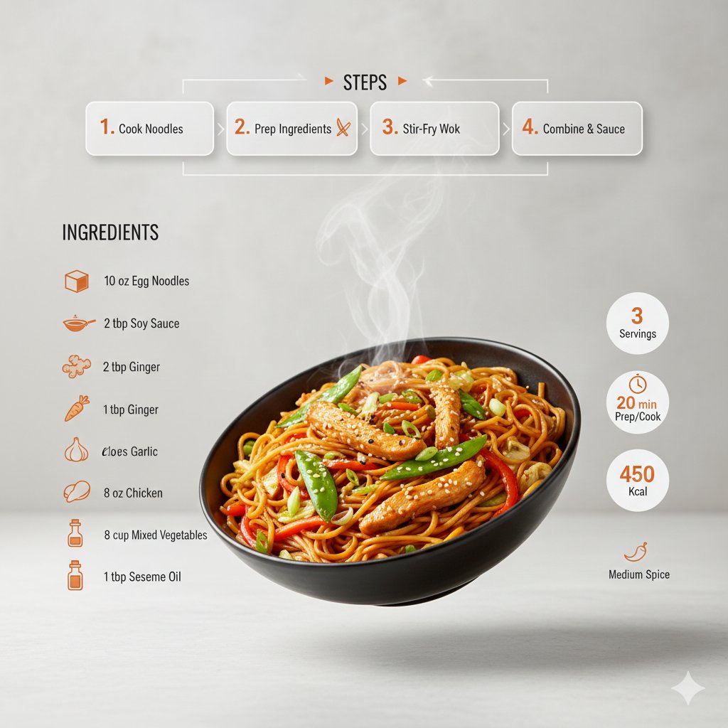 Ultra-Clean Modern Chow Mein Recipe Infographic - view 1