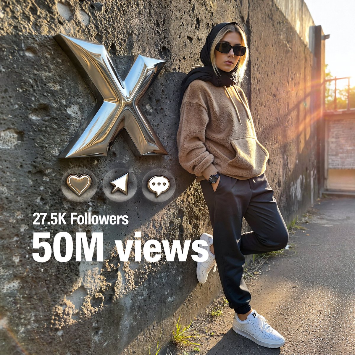 Streetwear Fashion Portrait with Social Media Overlay - view 1