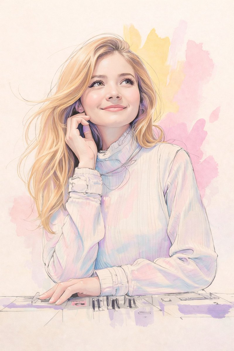 Pastel Watercolor Portrait of a Young Woman - view 1