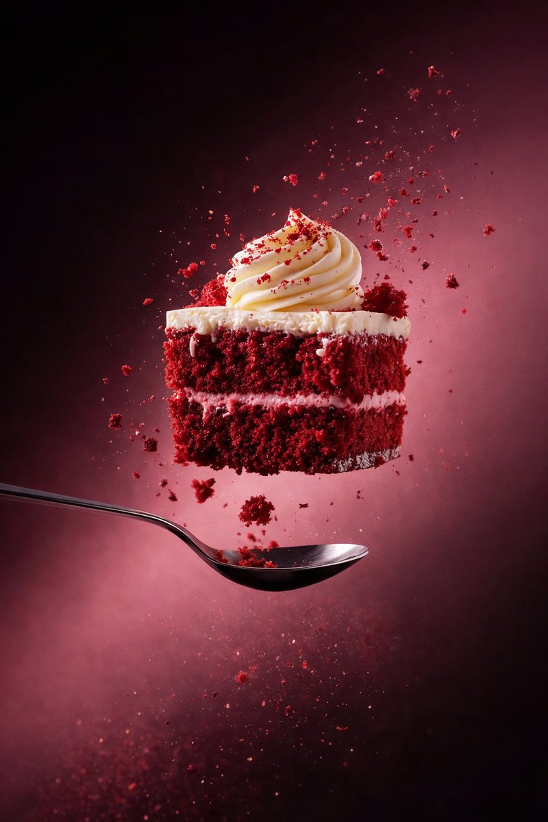 Surreal Floating Red Velvet Cake Photography thumbnail 2