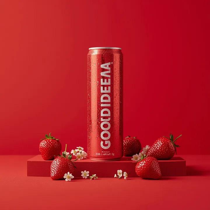 Premium Studio Photo: Red Sparkling Water Can & Strawberries thumbnail 2