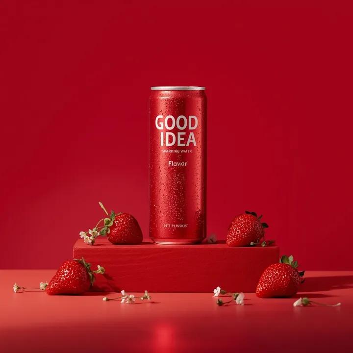 Premium Studio Photo: Red Sparkling Water Can & Strawberries thumbnail 3