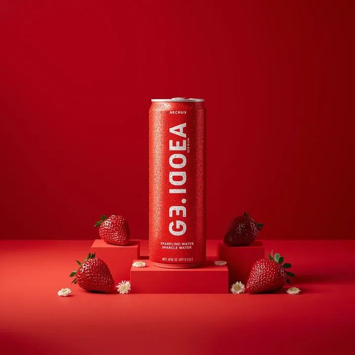 Premium Studio Photo: Red Sparkling Water Can & Strawberries thumbnail 4