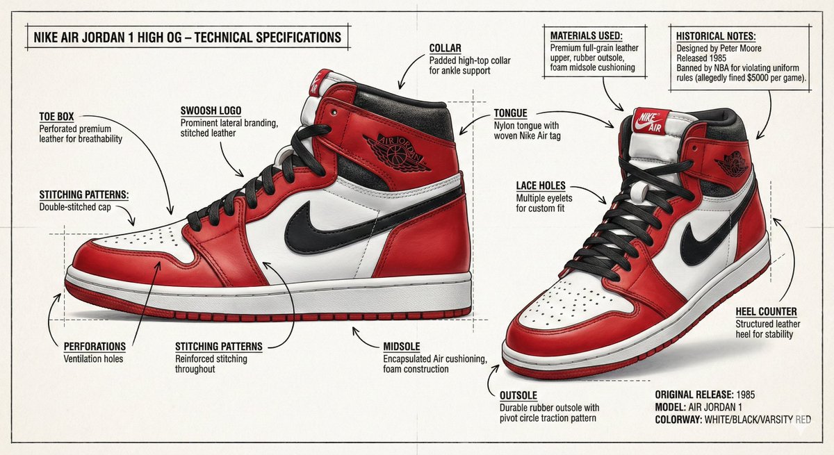 Nike Air Jordan 1 Infographic with Technical Annotations thumbnail 3