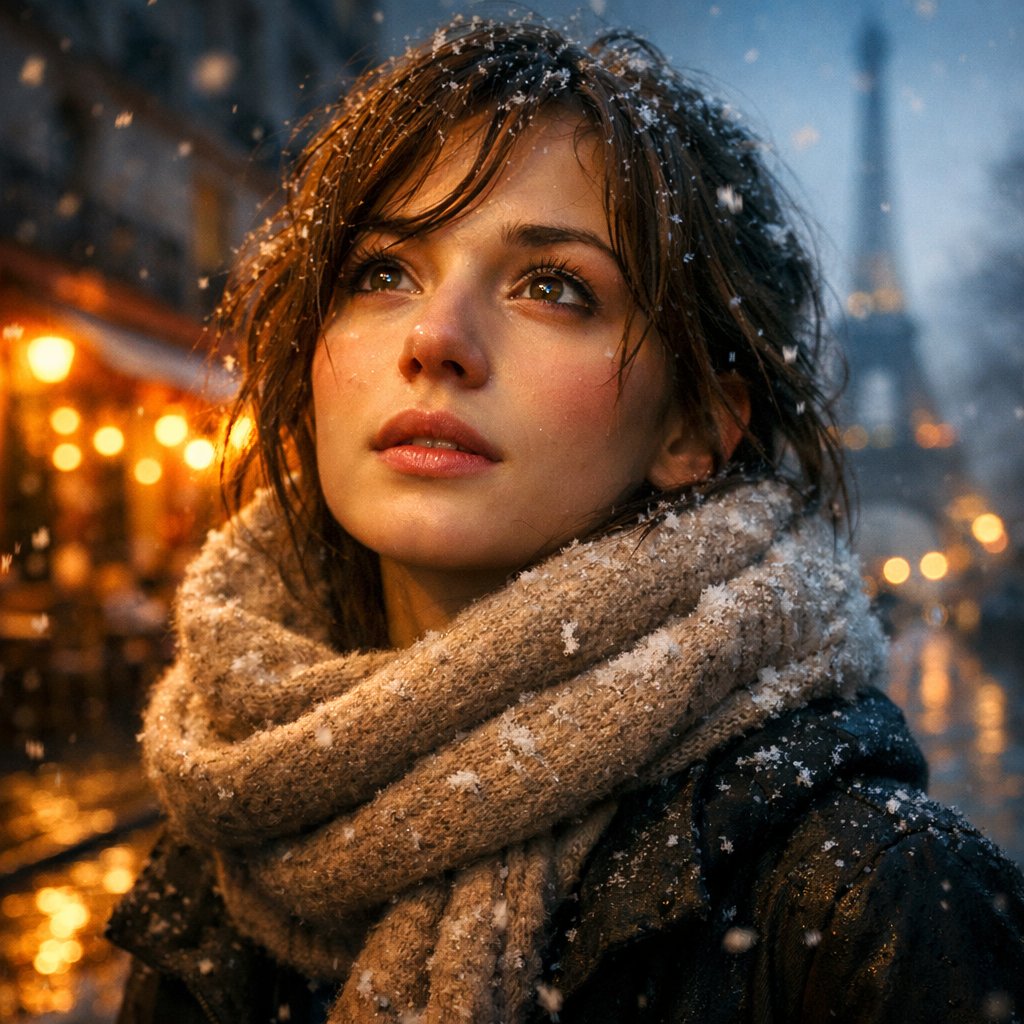 Young Woman in Winter Paris with Eiffel Tower thumbnail 2
