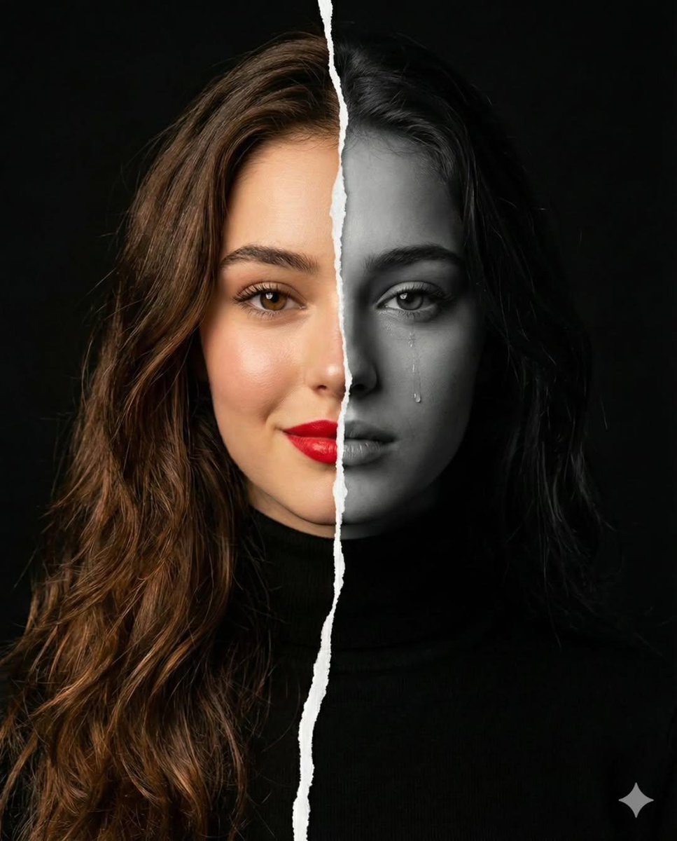 Split-Face Conceptual Portrait: Color vs. Black & White - view 1
