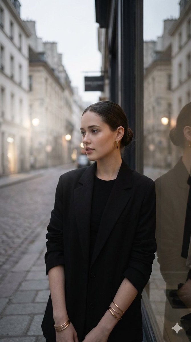 Elegant Woman in Black Blazer on European Street - view 1