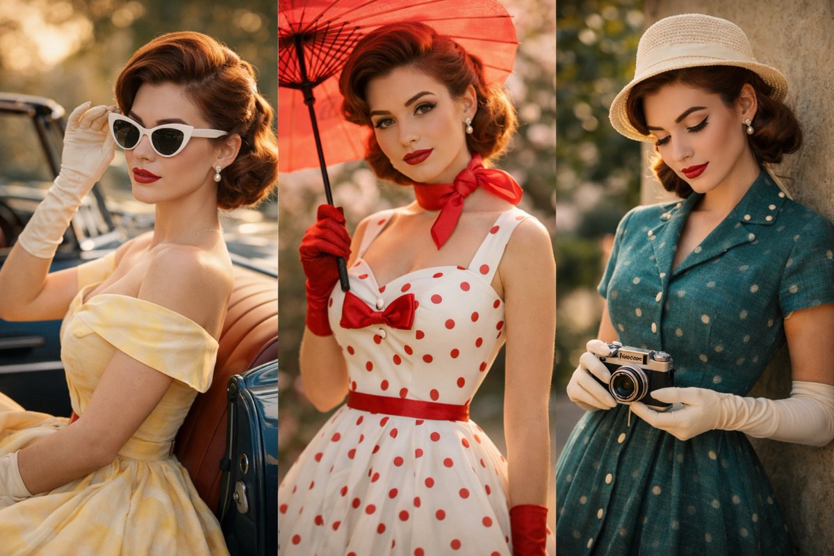 Cinematic Vintage Fashion Portrait, 1950s Glamour with Classic Car - view 1