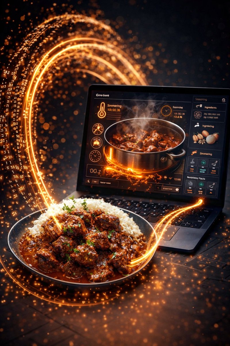 Sci-Fi Culinary Tech: Glowing Stew and Digital Interface - view 1