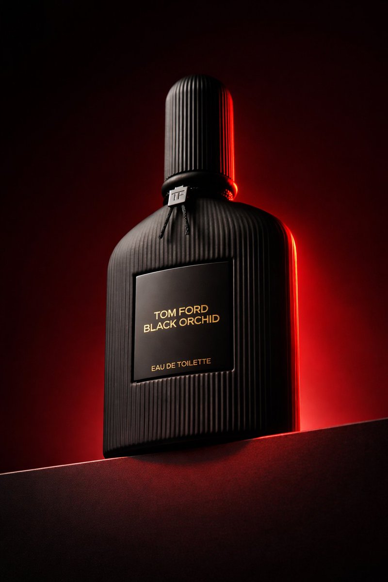Luxury Black Perfume Bottle, Dramatic Red Rim Light - view 1