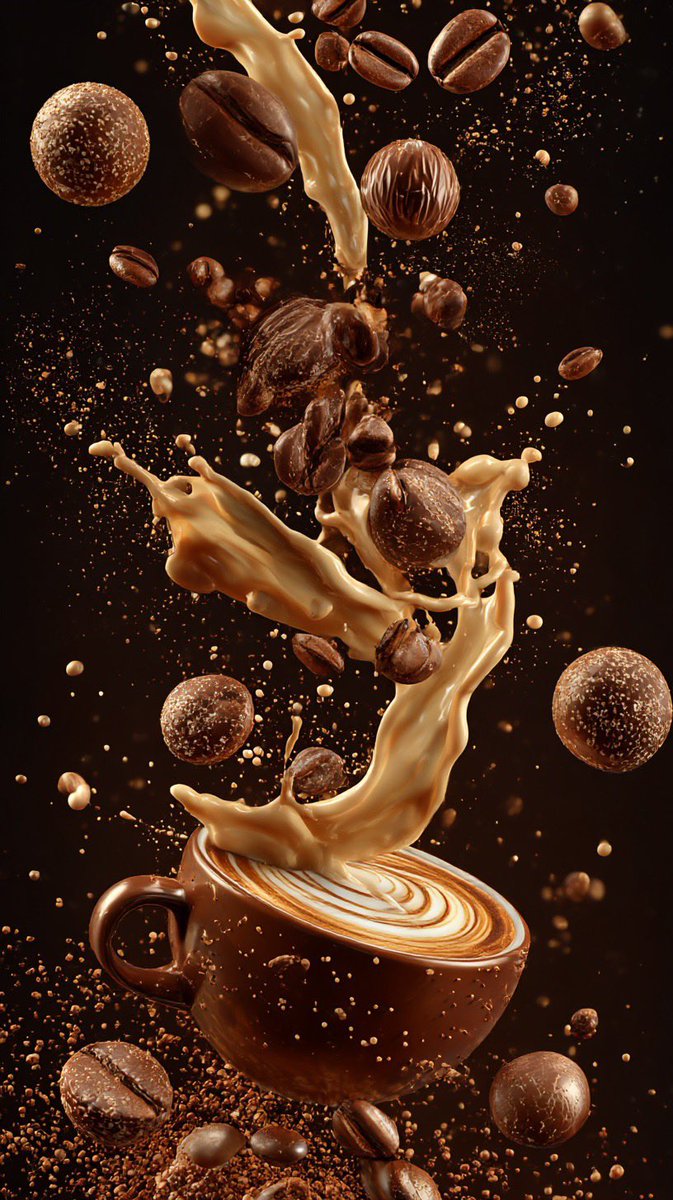 Cinematic Vertical Composition of Suspended Coffee Elements - view 1