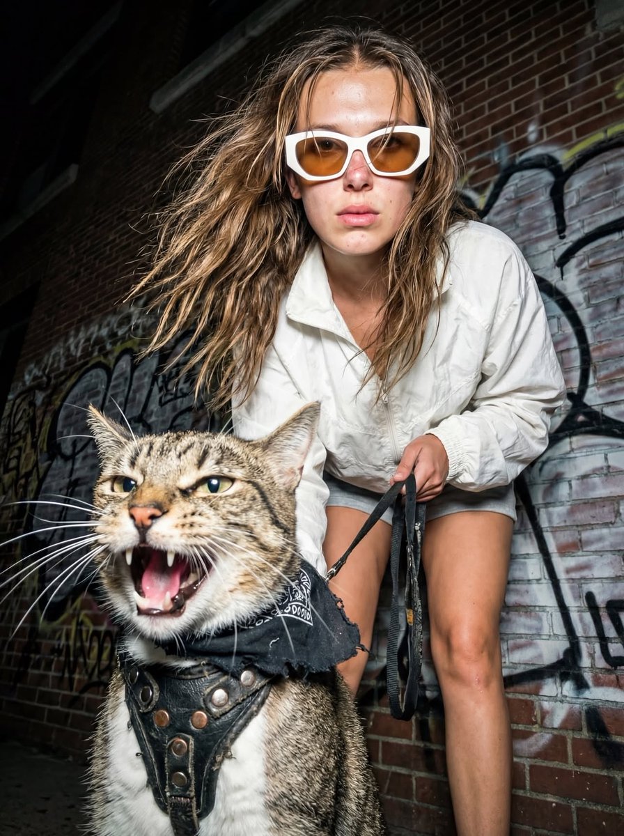 Urban Fashion Portrait with Cat, Paparazzi Flash Photography thumbnail 3