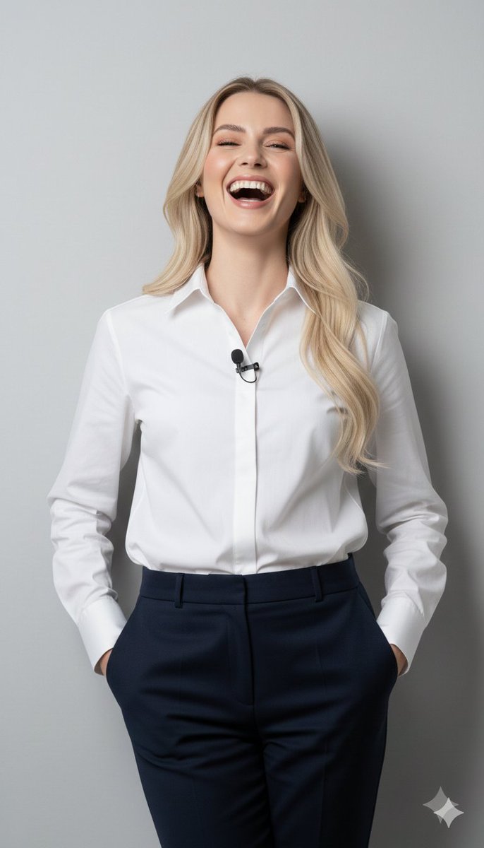 Joyful Close-up Portrait: Woman in White Shirt, Studio - view 1