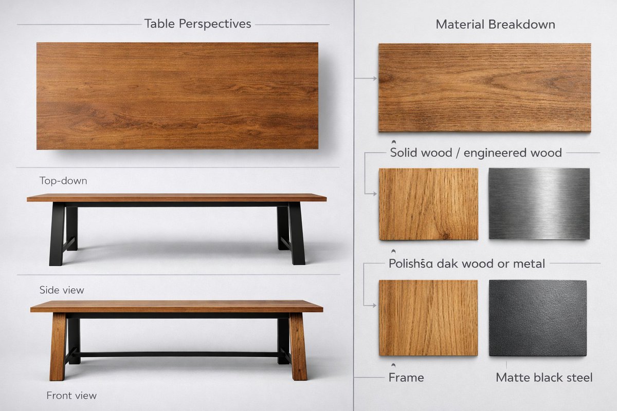 Product Showcase: Table Design with Multi-View & Material Breakdown - view 1