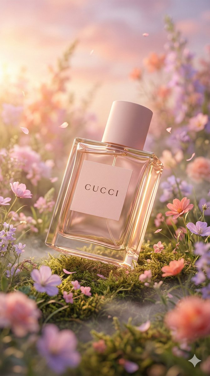Hyper-realistic Luxury Perfume in Ethereal Fantasy Meadow - view 1