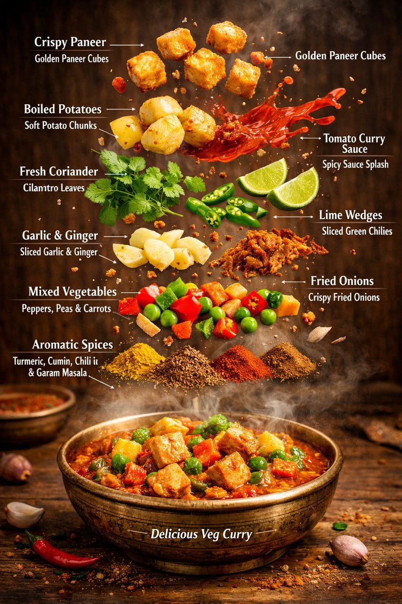 Hyper-realistic Indian Vegetarian Curry Infographic - view 1