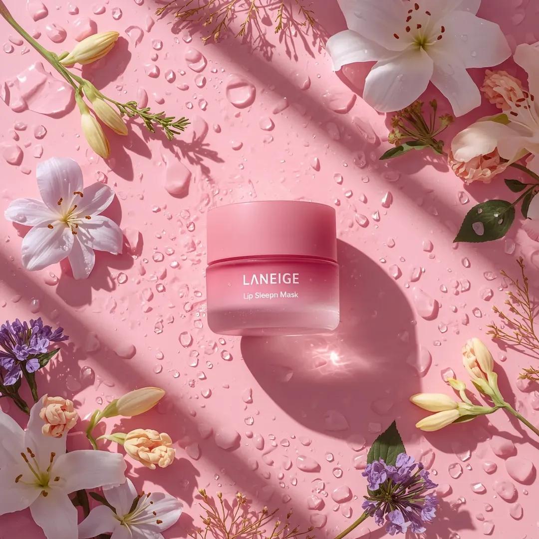 Hyper-realistic Luxury Skincare Product Flat-lay with Flowers - view 1