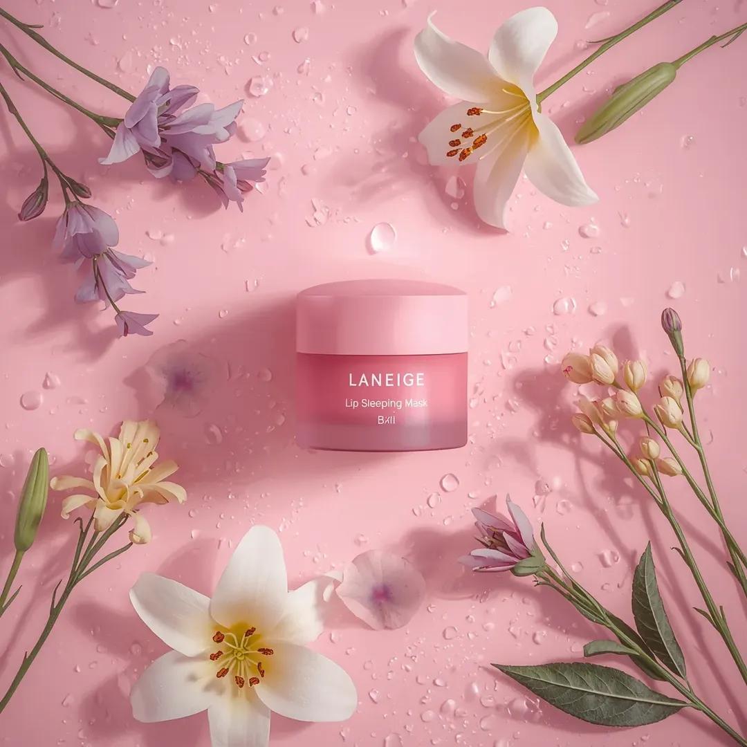 Hyper-realistic Luxury Skincare Product Flat-lay with Flowers thumbnail 2