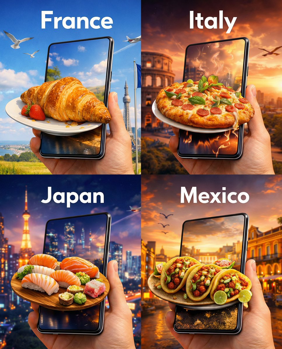 Hyper-realistic Tourism Ad Collage with National Foods - view 1