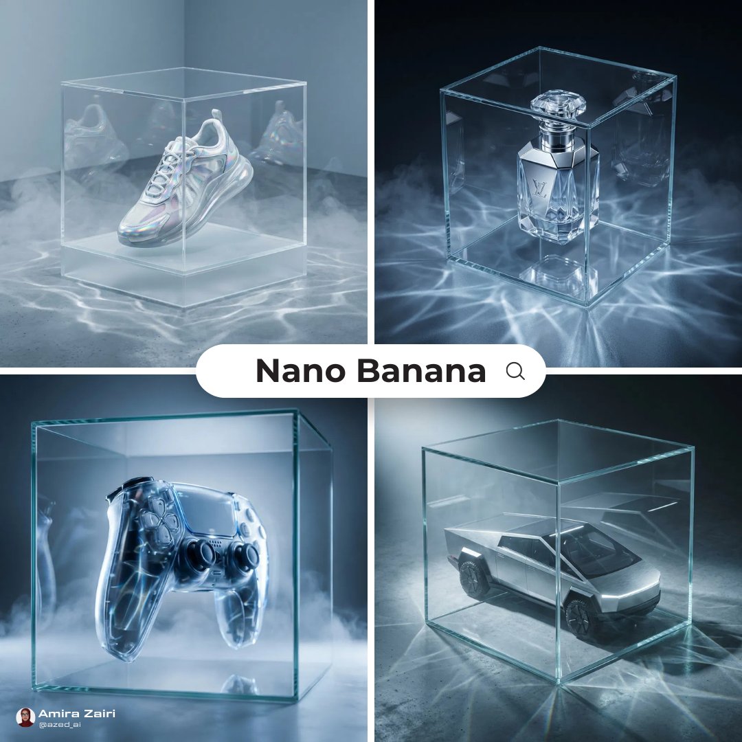 Futuristic Product Ad: Transparent Glass Cube Macro Photography - view 1