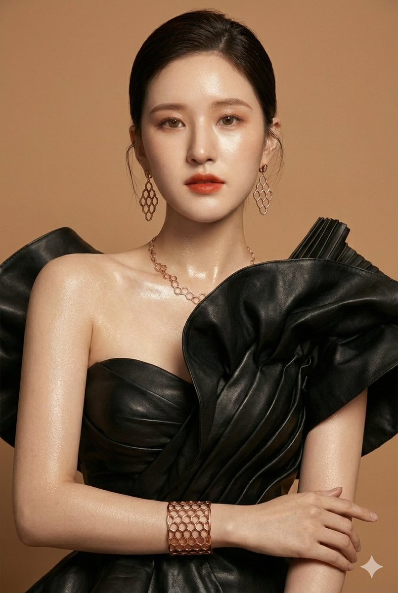 Zhao Lusi High-Fashion Portrait: Leather Gown & Rose Gold thumbnail 2