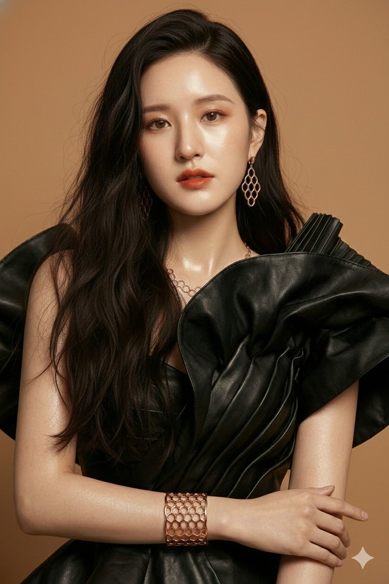 Zhao Lusi High-Fashion Portrait: Leather Gown & Rose Gold thumbnail 3