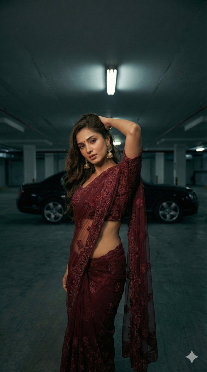 Cinematic Fashion: Saree Model in Parking Garage thumbnail 2