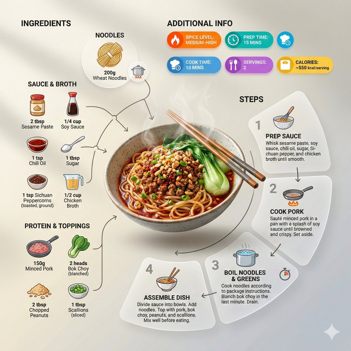 Modern Noodle Recipe Infographic with Dynamic Layout - view 1