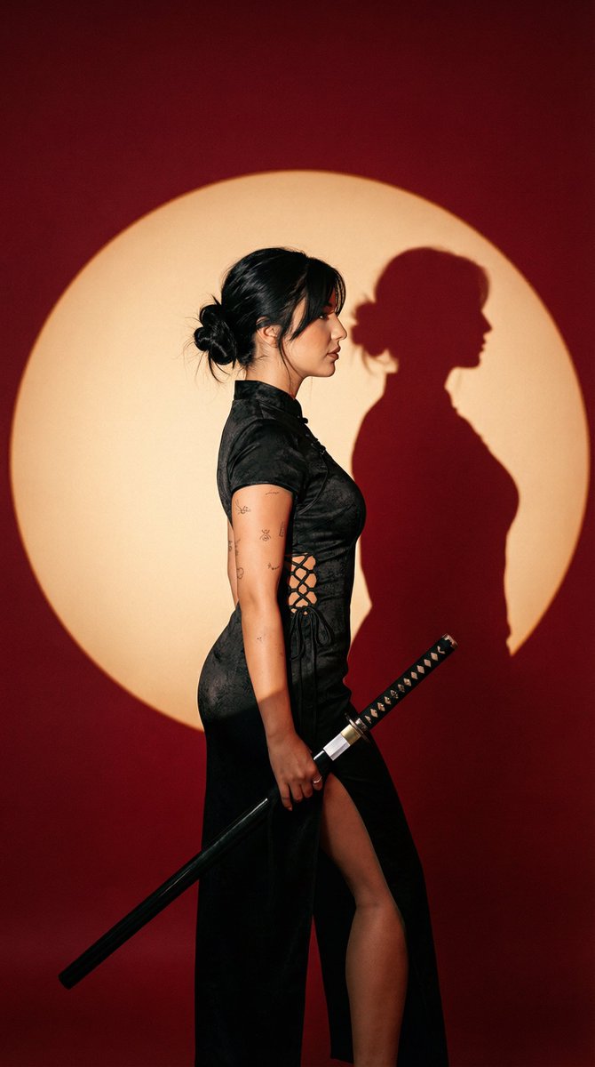 Editorial Fashion Portrait with Katana and Spotlight - view 1