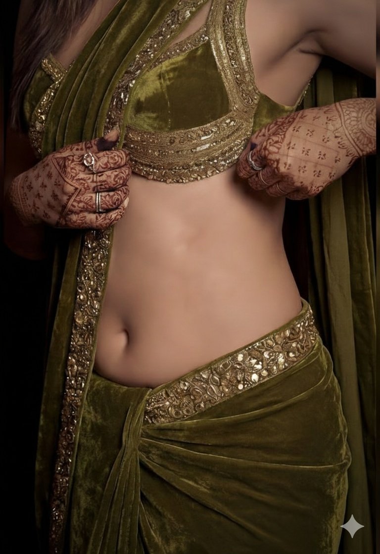 High-fashion Studio Portrait: Velvet Saree with Dramatic Lighting - view 1