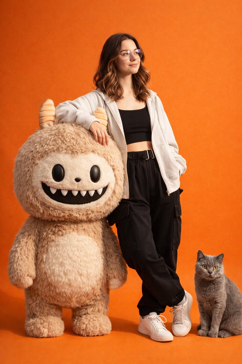 Hyper-realistic Studio Photoshoot with Labubu and Cat - view 1