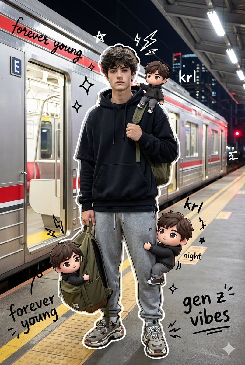 Urban Portrait with Chibi Doodles and Hand-Drawn Style - view 1