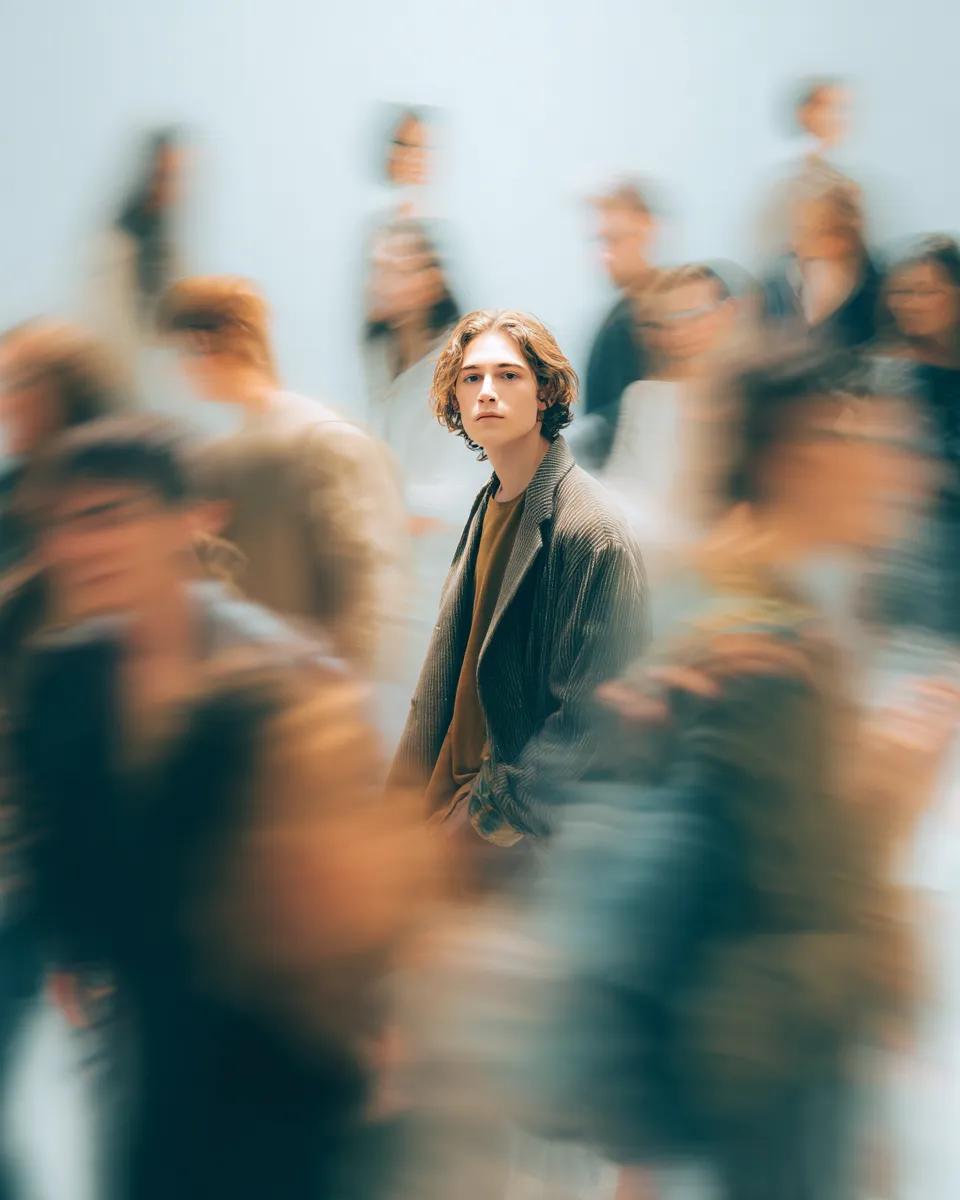 Cinematic Portrait in Busy Crowd with Motion Blur thumbnail 2