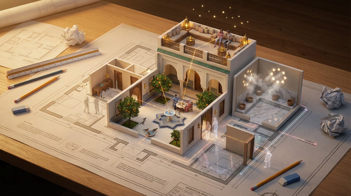 Architectural Floor Plan Rising into Miniature Life - view 1