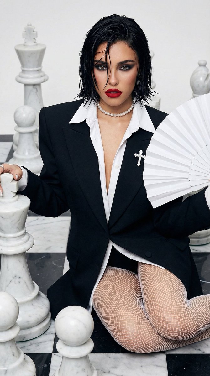 Seductive High-Fashion Editorial on Giant Chessboard thumbnail 3