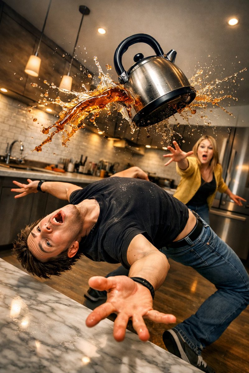 Surreal Comedic Kitchen Freeze-Frame - view 1