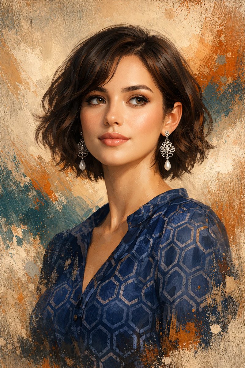 Elegant Woman Digital Portrait with Painterly Abstract Background - view 1