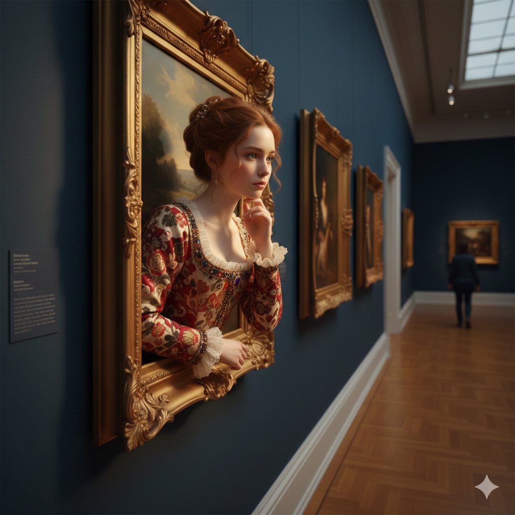Surreal Woman Emerging from Golden Frame - view 1