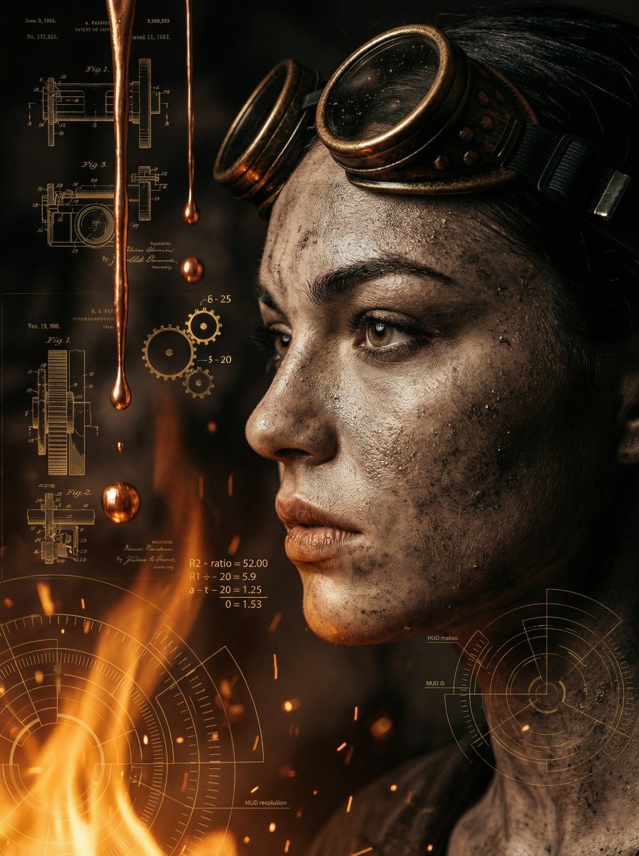 Cinematic close-up of weathered woman with aviator goggles - view 1