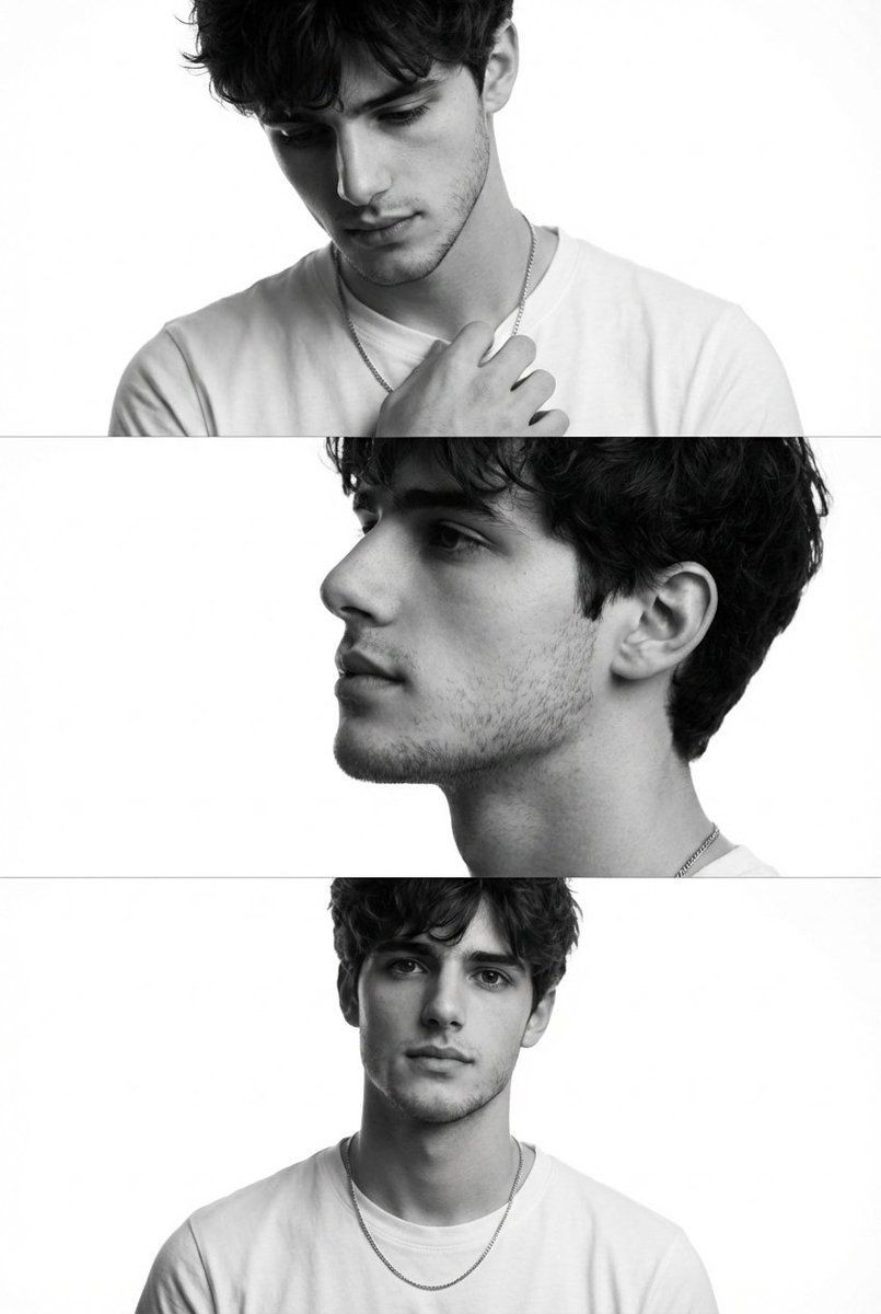 Monochrome Fashion Editorial Triptych of Young Man - view 1