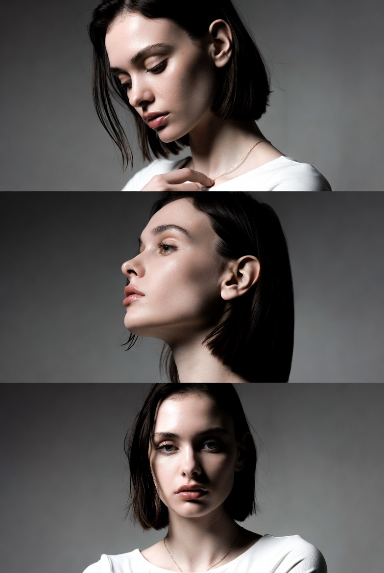 Monochrome Fashion Editorial Triptych of a Young Woman thumbnail 2