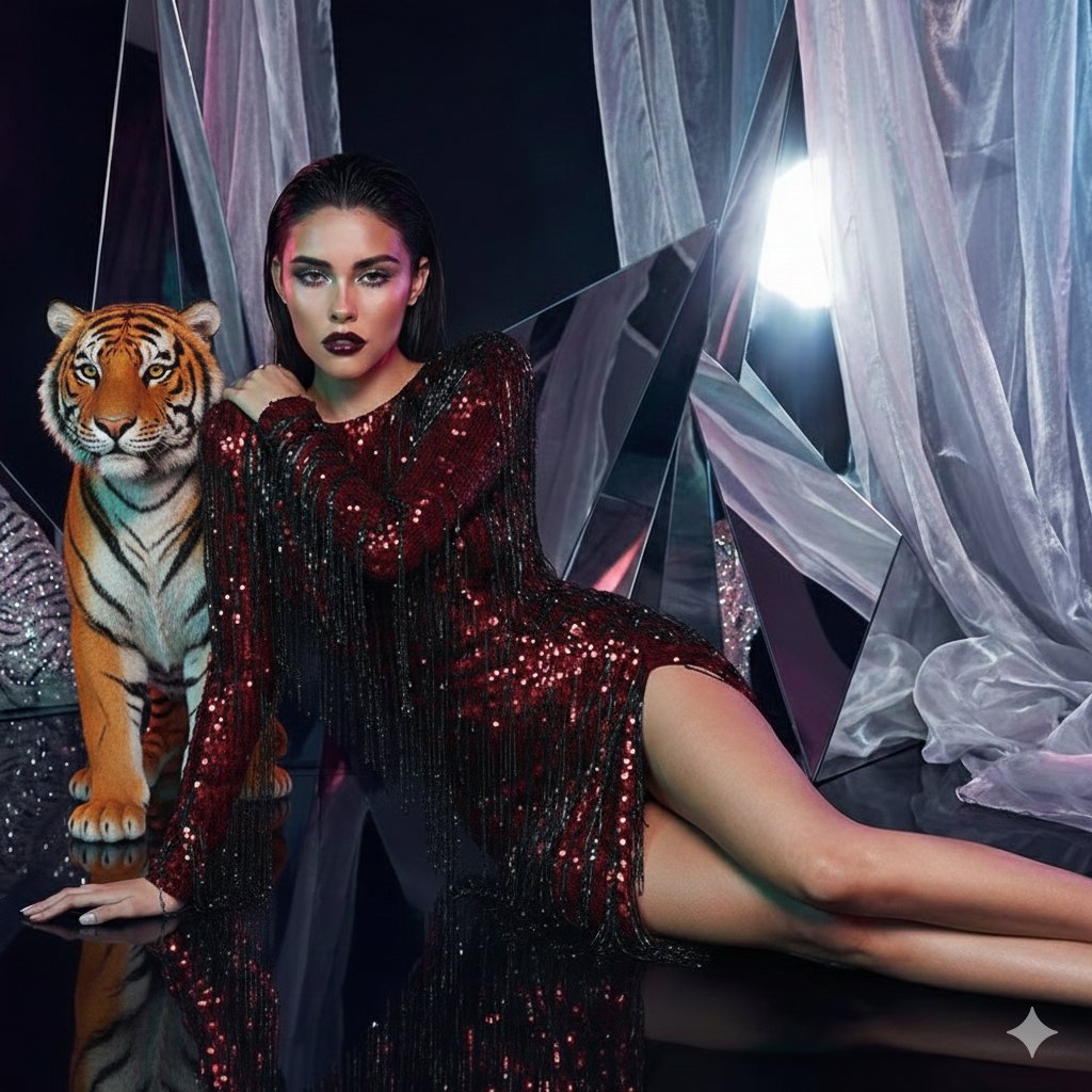 High Fashion Photoshoot: Celebrities, Tigers, Sequins, and Chrome thumbnail 3