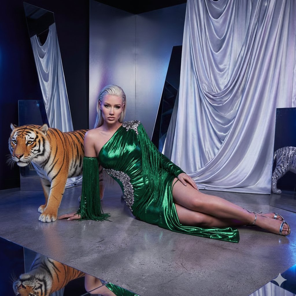 High Fashion Photoshoot: Celebrities, Tigers, Sequins, and Chrome thumbnail 4
