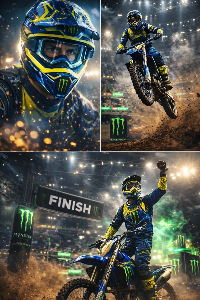 Ultra-dynamic Motocross Racing Scene with Stunts in Stadium - view 1